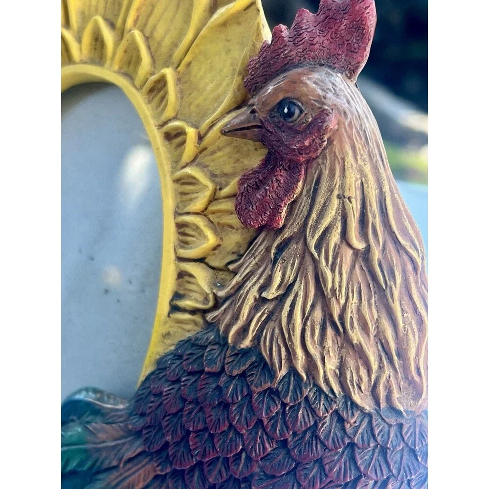 Vintage Rooster Sunflower Picture Frame 8x7 Farmhouse Cottagecore Country Decor
